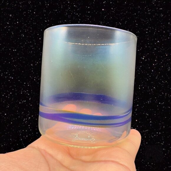 Studio Art Glass Juice Glasses Iridescent Hand Made Signed Roo Rum Set 6 Tumbler - Picture 12 of 14